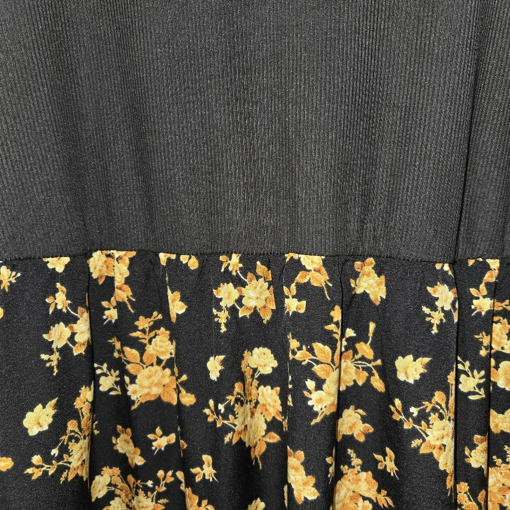 Shein Curve High Waist Midi A Line Rib Knit Short Sleeve Black Floral Sz 2xl - Picture 2 of 4